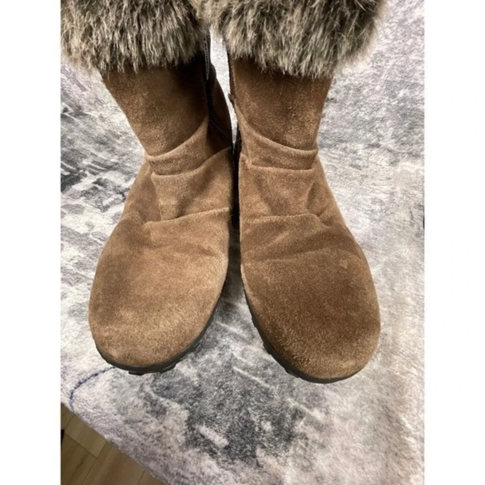 Khombu Lindsey Ankle Boots Women's‎ Size 7 Brown Suede Faux Fur Trimmed Winter